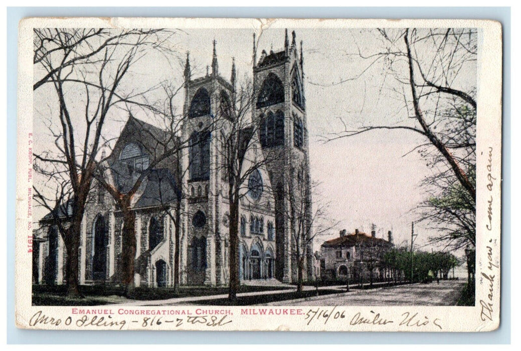 1906 Emanuel Congregational Church Milwaukee Wisconsin WI Antique Postcard