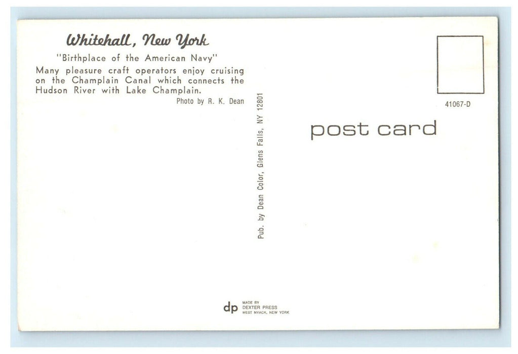 Whitehall NY, Cruising Boats Champlain Canal Hudson River And Bridge Postcard