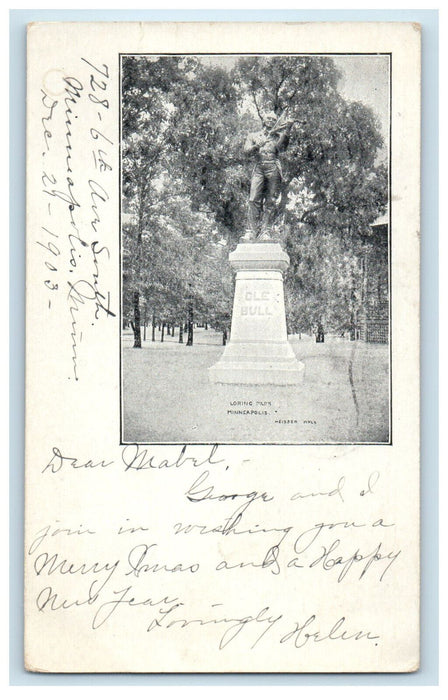 1903 Ole Bull Statue Loring Park Minneapolis Minnesota MN PMC Postcard