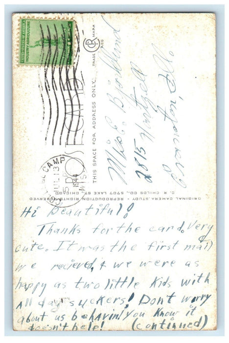 1944 Moonlight On Lake Geneva College Camp Wisconsin WI Vintage Postcard
