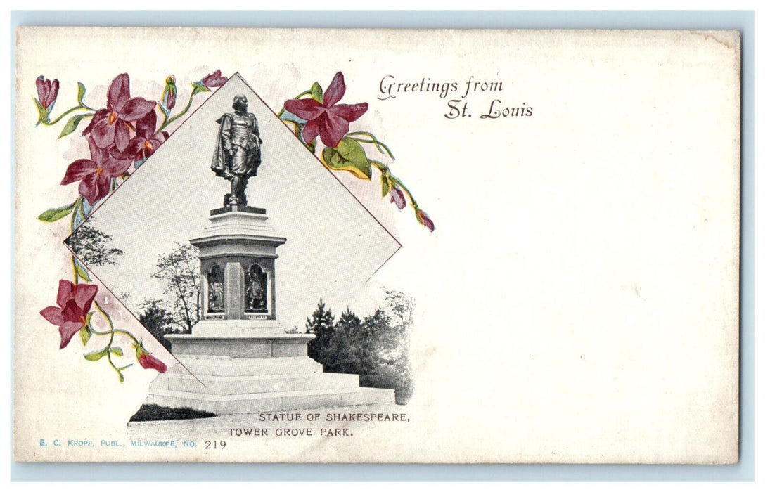 c1900s Statue of Shakespeare Greetings from St. Louis PMC Unposted Postcard