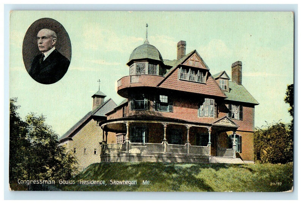 1910 Congressman Goulds Residence, Skowhegan Maine ME Political Ad Postcard