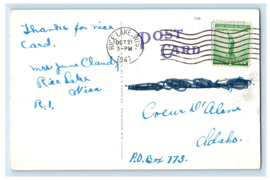 1941 St. Joseph's Catholic Church Rice Lake Wisconsin WI Vintage Postcard