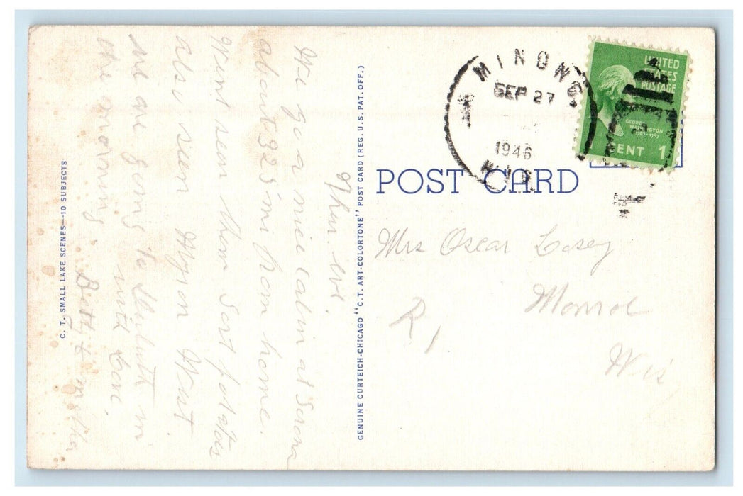 1946 Greetings From Sarona Wisconsin WI, Lake View Vintage Postcard