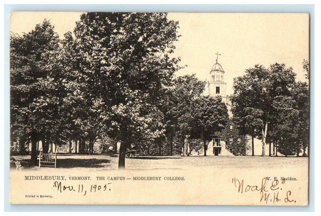 1905 Middlebury Vermont VT, The Campus Middlebury College Tuck's Postcard