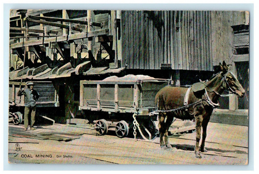 1909 Mules Carrying Coal Mining Dirt Shutes Antique Posted Tuck Postcard