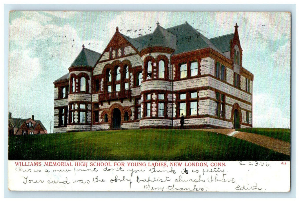 1906 Williams Memorial High School For Ladies New London Connecticut CT Postcard