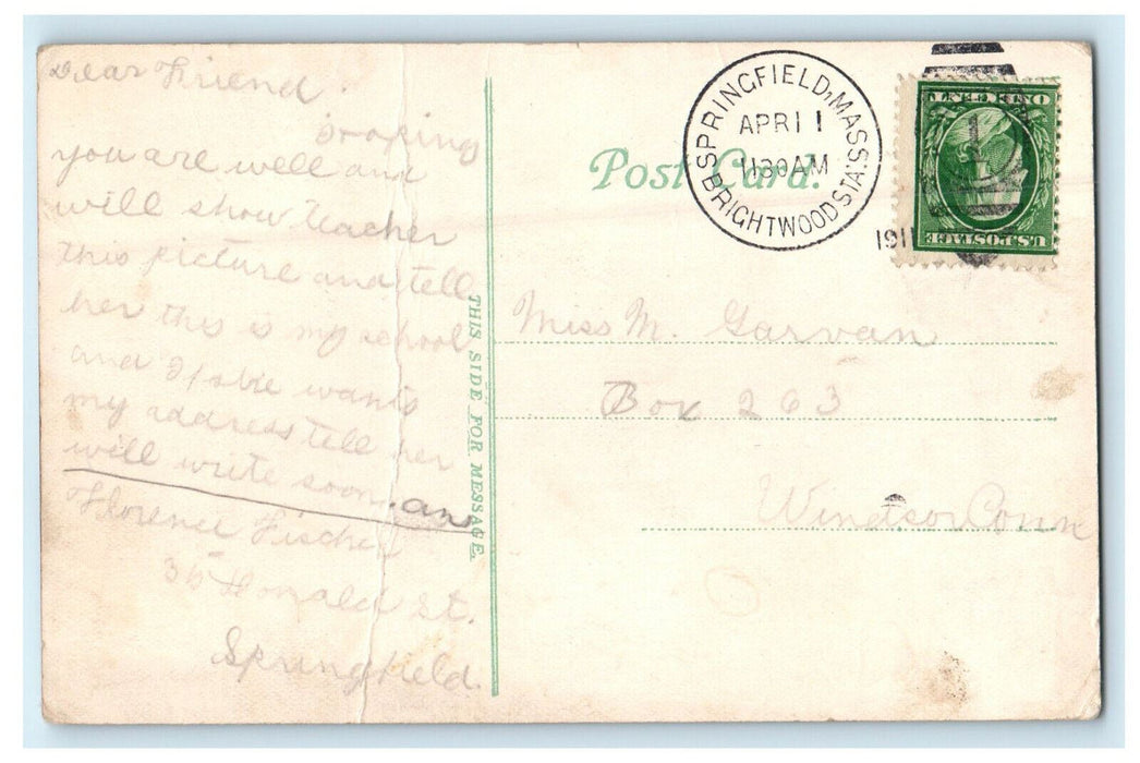 1911 Lincoln School Springfield Massachusetts MA Antique Posted Postcard