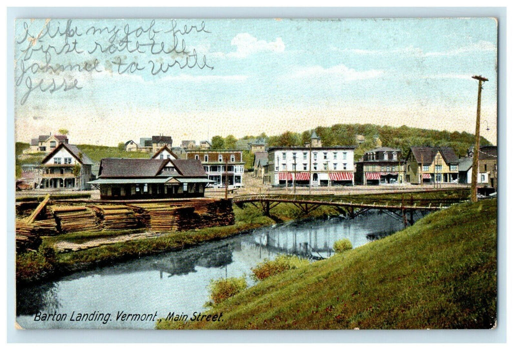 1907 Main Street River Houses Barton Landing Vermont VT Posted Antique Postcard