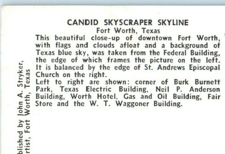 c1950's Candid Skyscraper Skyline Downtown Forth Worth Texas TX Postcard