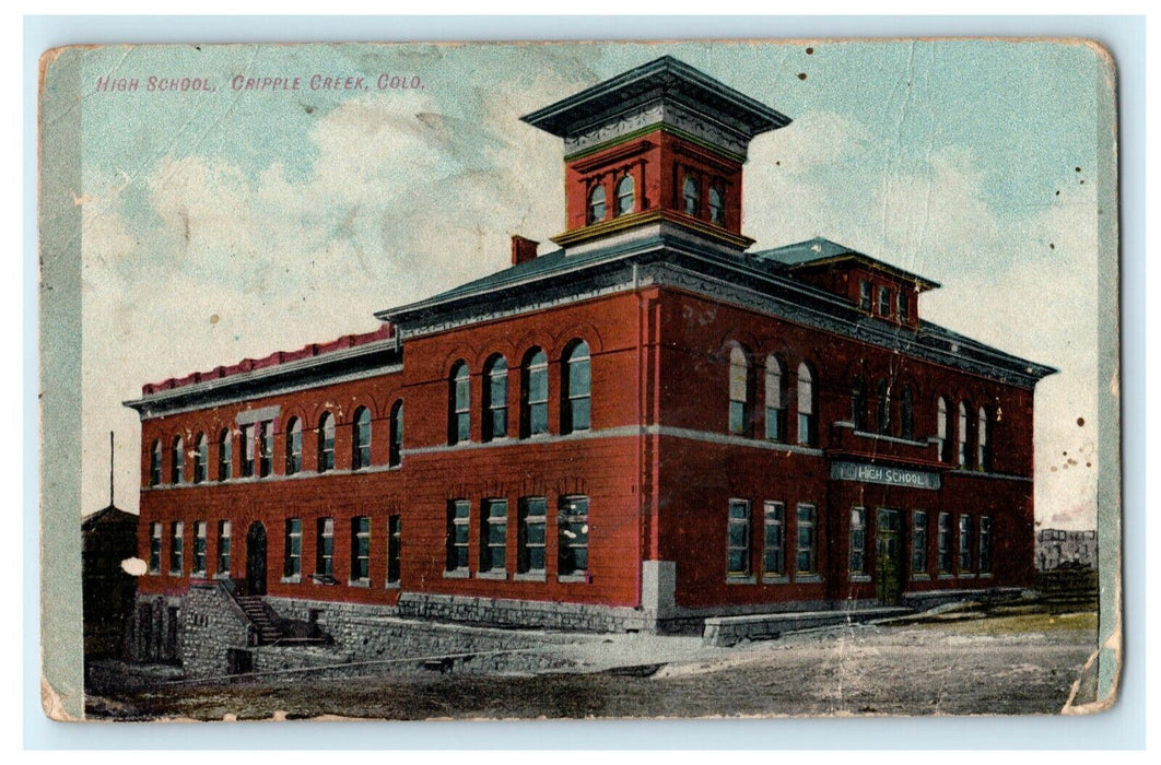 1908 Cripple Creek High School Colorado CO Posted Antique Postcard