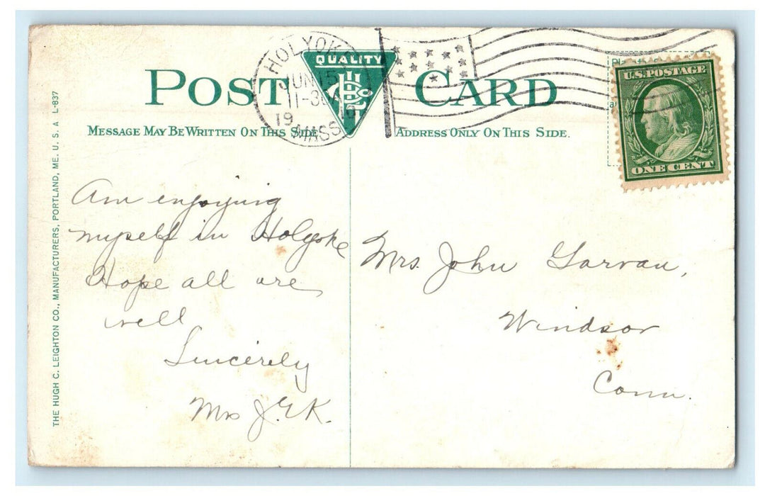 1910 Deer Park, Mountain Park, Holyoke Massachusetts MA Posted Postcard