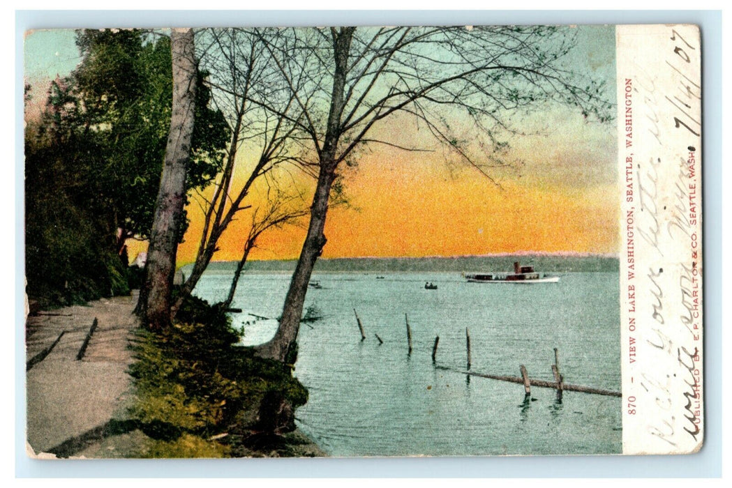 1907 Lake Washington Seattle Washington WA Posted Antique Postcard