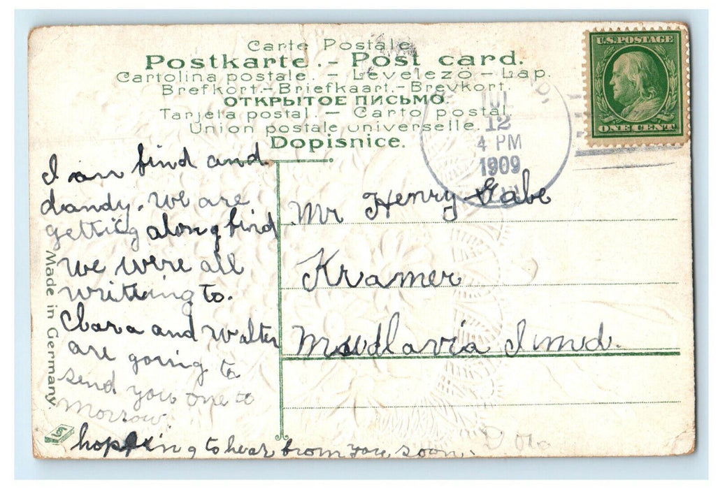 1909 White Flower Printed Greetings from Richmond Illinois IL Postcard