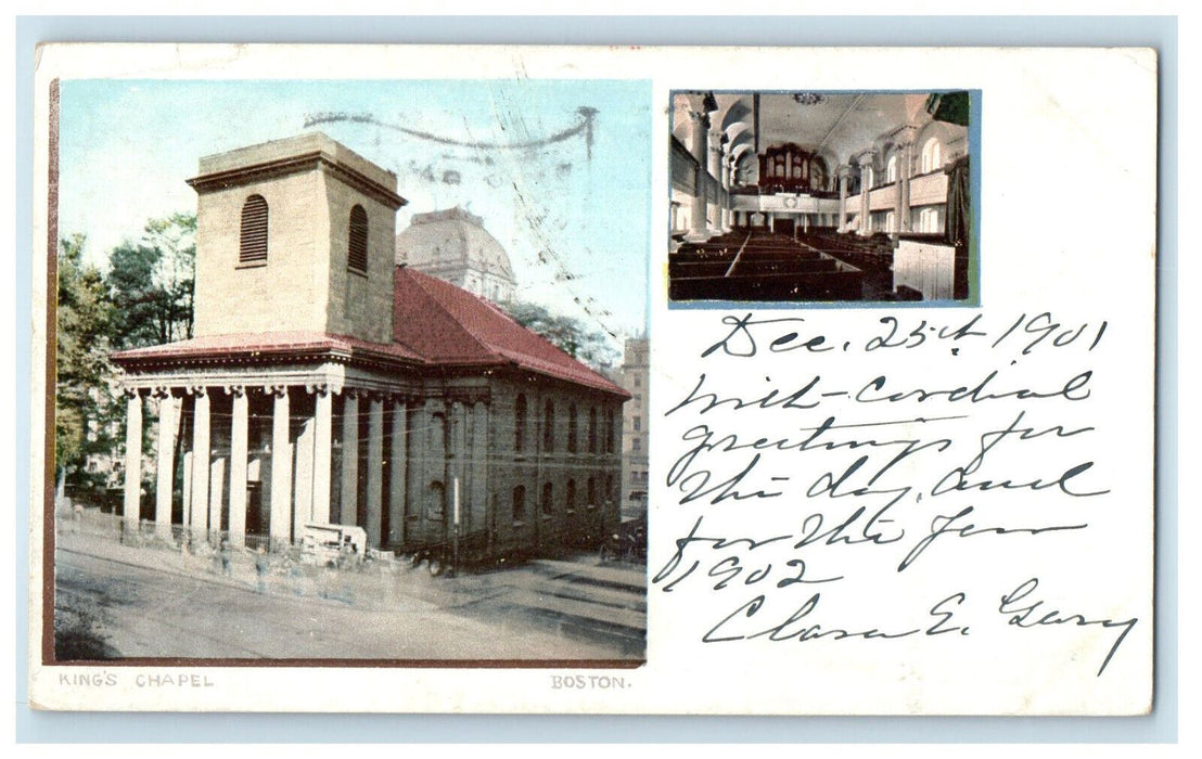 1901 Kings Chapel Boston Massachusetts MA PMC Antique Posted Postcard