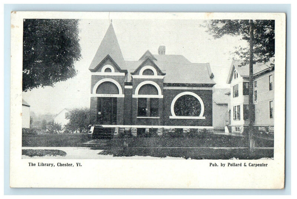 c1910's View Of The Library Chester Vermont VT Posted Antique Postcard