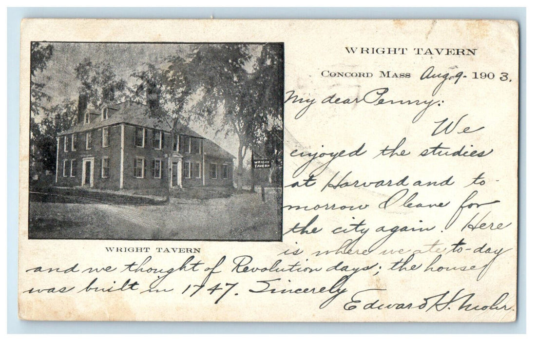 1903 Wright Tavern, Concord Massachusetts MA Antique Posted PMC Postcard