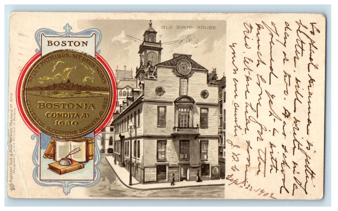 1902 Old State House Bostonia Condita 1630 Boston MA Posted PMC Postcard