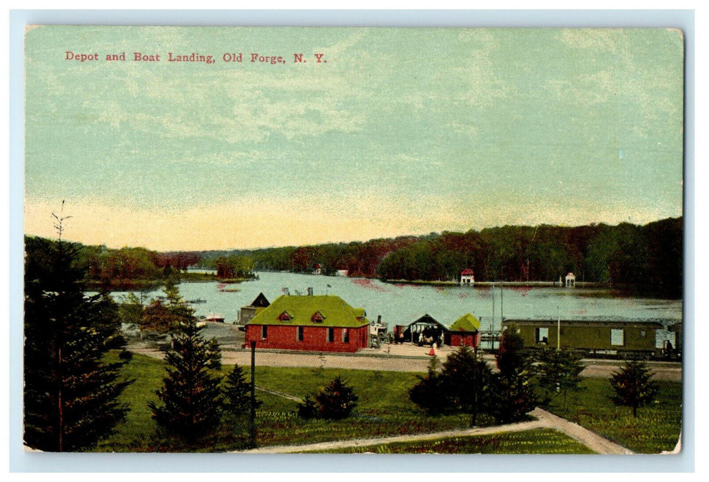 c1910s Depot and Boat Landing, Old Forge New York NY Unposted Postcard