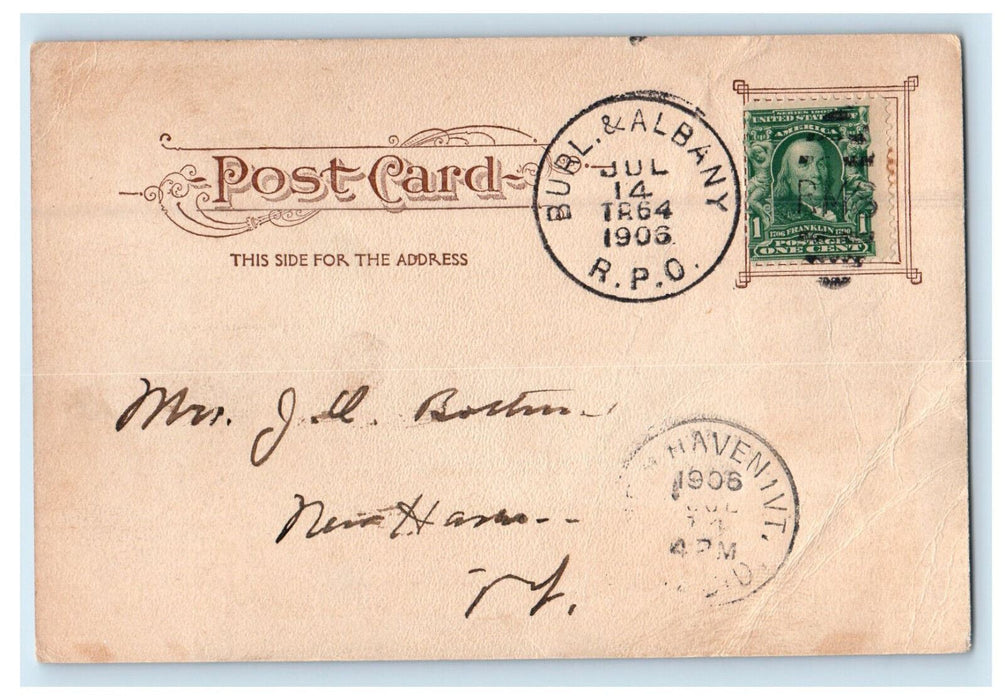 1906 Rock Road Red Rocks, Burlington Vermont VT Burl & Albany RPO Postcard