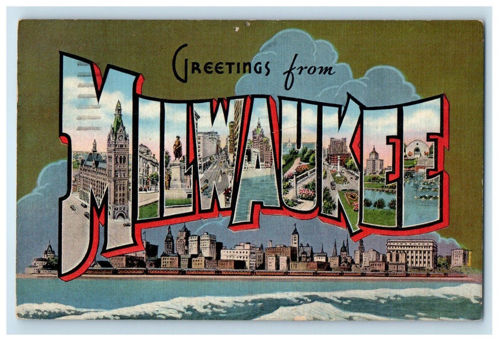 1941 Greetings From Milwaukee Wisconsin WI, Large Letters Postcard