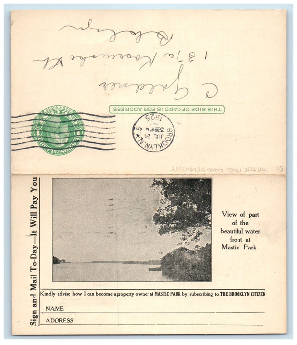 1925 New Summer Resort Mastic Park Long Island NY Advertising Fold Out Postcard