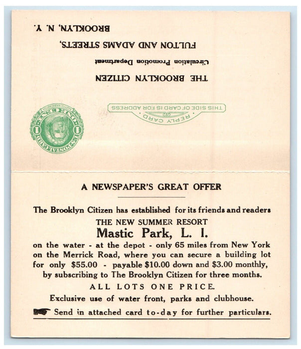 1925 New Summer Resort Mastic Park Long Island NY Advertising Fold Out Postcard