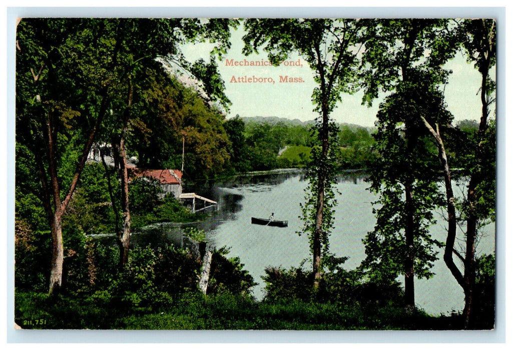 c1910s Mechanics Pond, Attleboro Massachusetts MA Antique Postcard