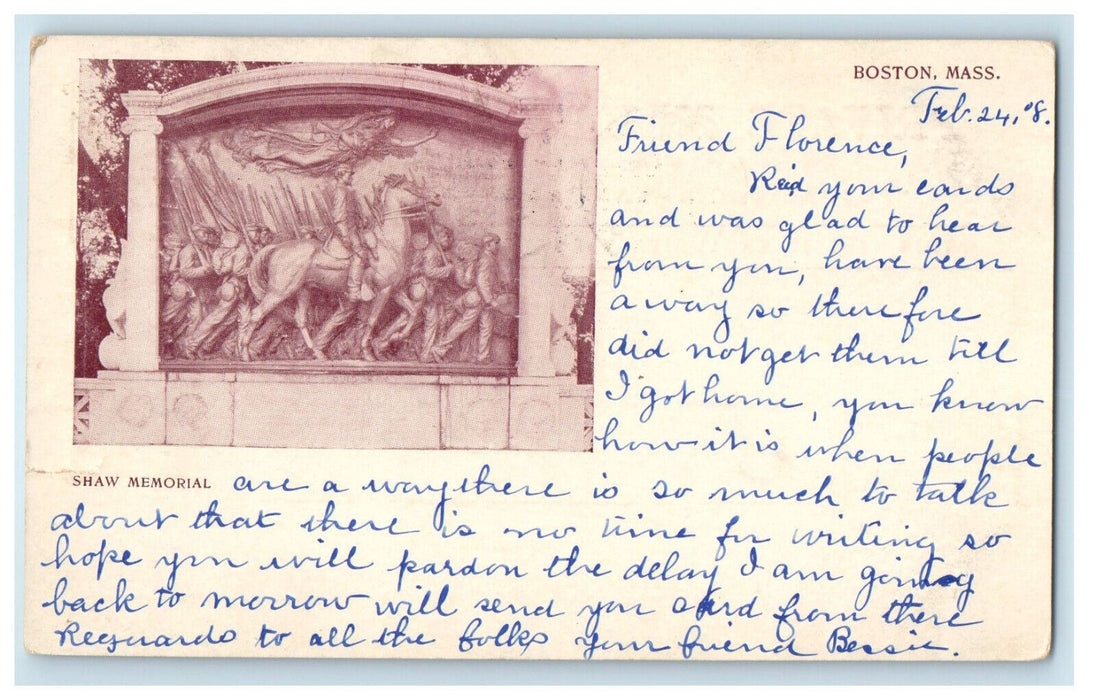 1908 Shaw Memorial Boston Massachusetts MA PMC Antique Posted Postcard
