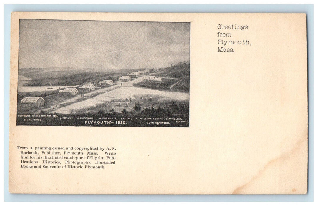 c1900s AS Burbank Painting Greetings from Plymouth Massachusetts MA Postcard