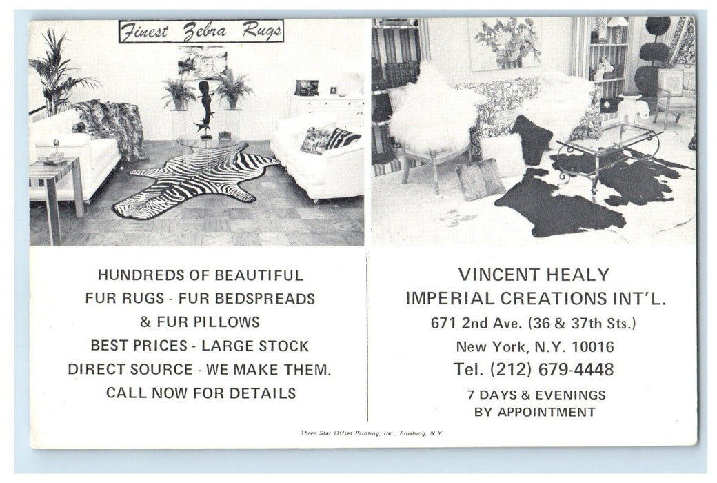 New York NY, Fur Rugs & Fur Pillows Vincent Healy Imperial Advertising Postcard