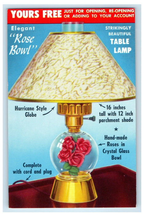 Elegant Rose Bowl Table Lamp Binghamton New York NY Advertising Postcard