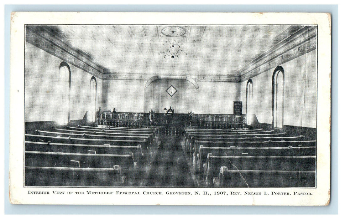 c1900s Interior View of the Methodist Episcopal Church, Groveton NH PMC Postcard