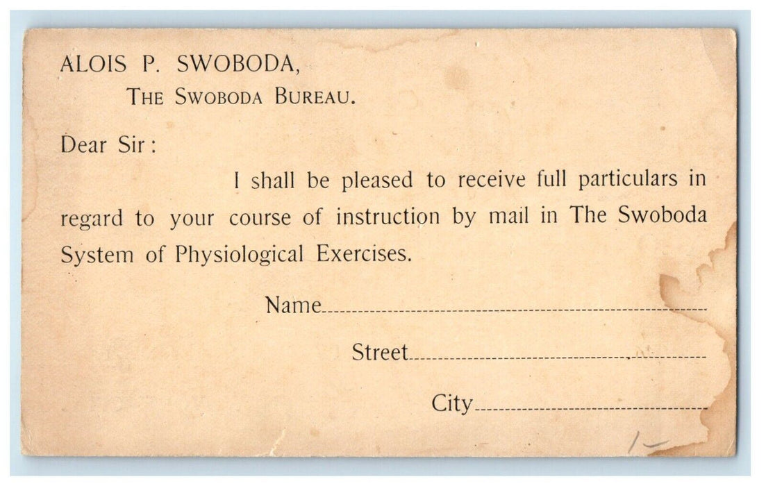 The Swoboda System Physiological Exercises Course New York Advertising Postcard