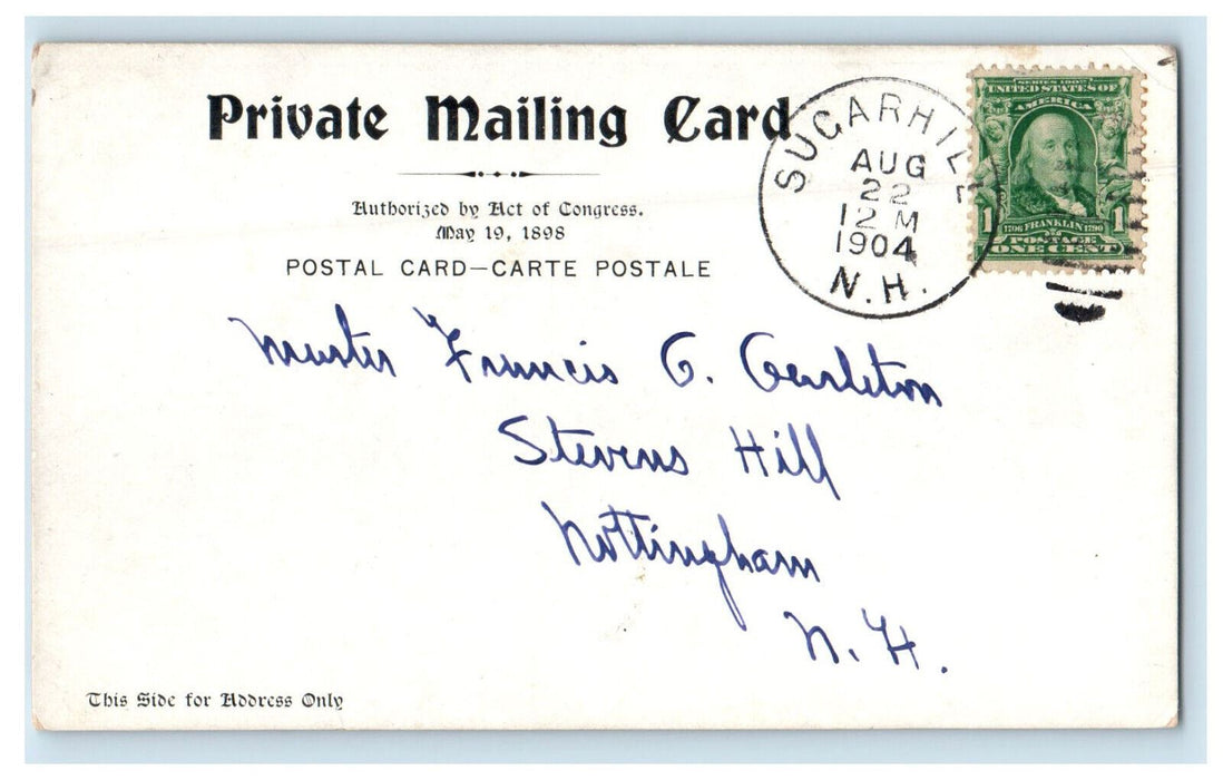 1904 Greetings from the White Mountains, Sugarhill N.H. Posted PMC Postcard