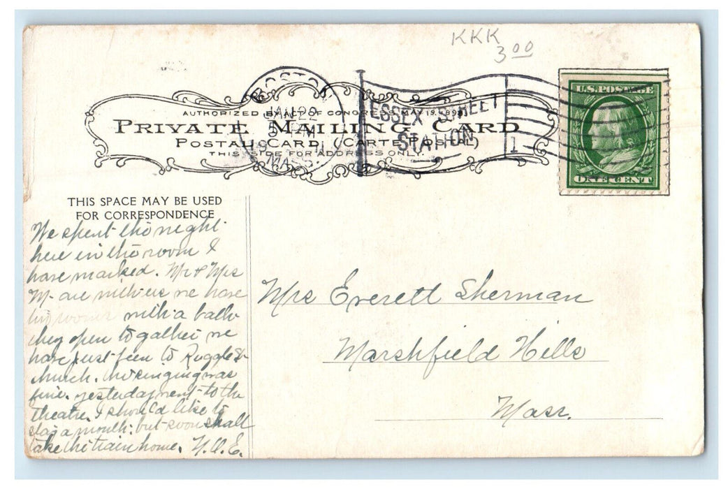 1911 The United States Hotel Boston Massachusetts MA PMC Antique Posted Postcard