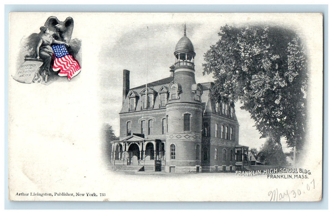 1907 Franklin High School Building Franklin Massachusetts MA Postcard