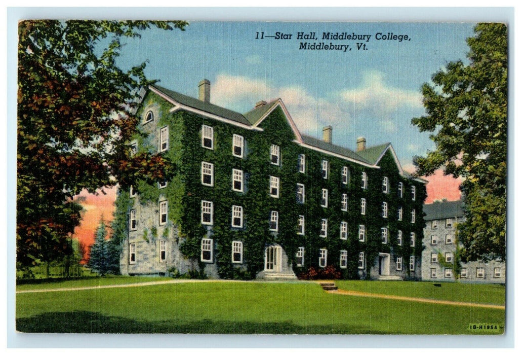 c1940's Star Hall Middlebury College Building Campus Middlebury VT Postcard