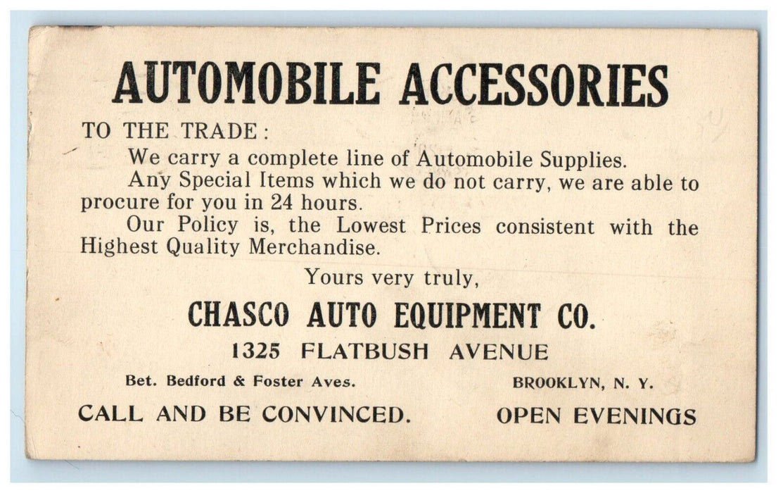 Automobile Supplies Chasco Auto Equipment Co. Brooklyn NY Advertising Postcard