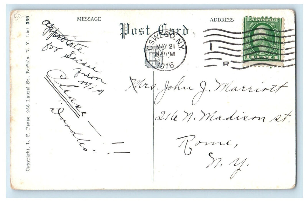 1916 Sphinx Egypt Poem Advertising Oswego New York NY Pyramids Postcard