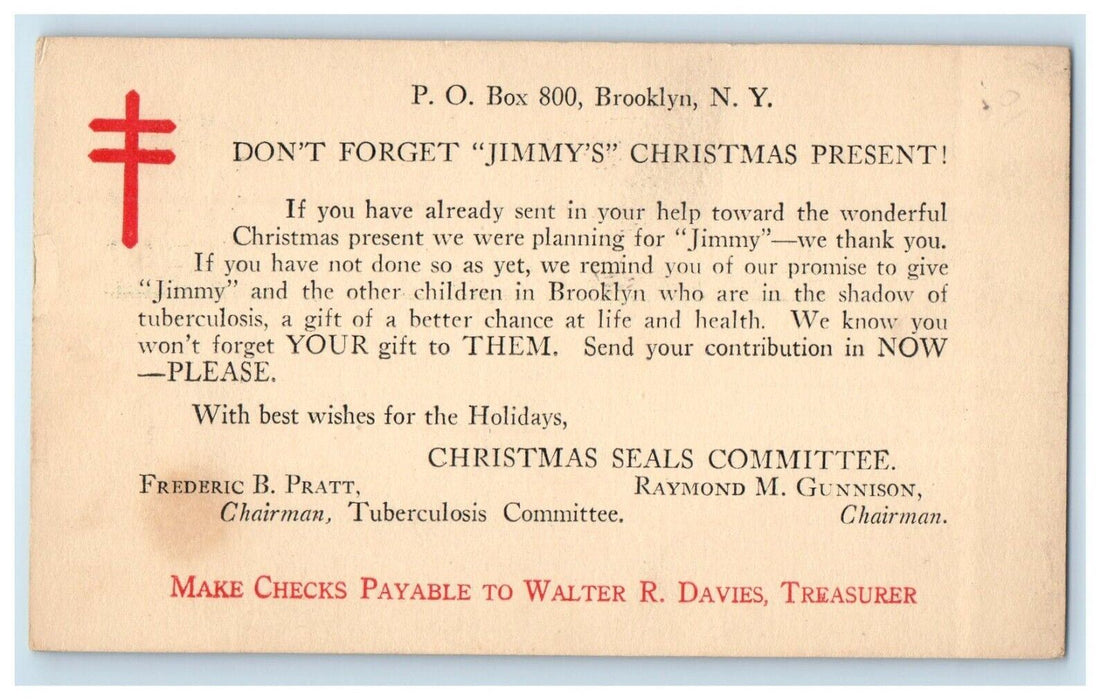 1923 Jimmy's Christmas Present Brooklyn New York NY Advertising Postcard