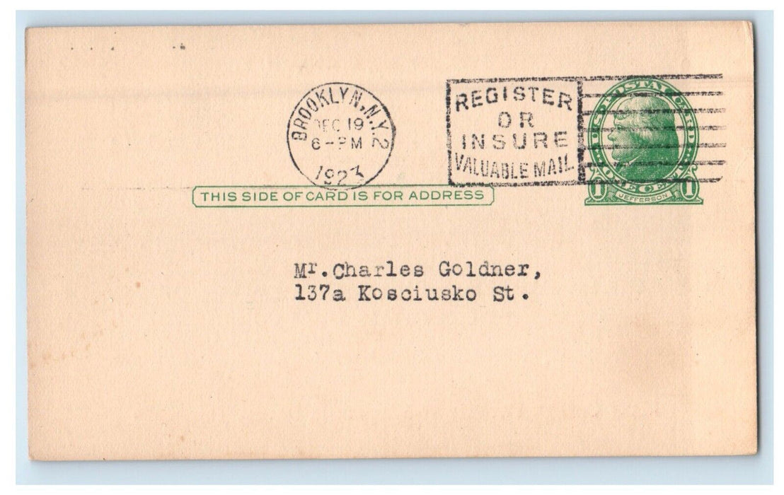 1923 Jimmy's Christmas Present Brooklyn New York NY Advertising Postcard
