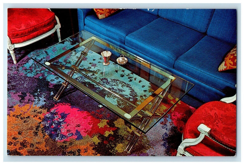 New York NY, Splendid Plate Glass Brass Coffee Table Advertising Postcard