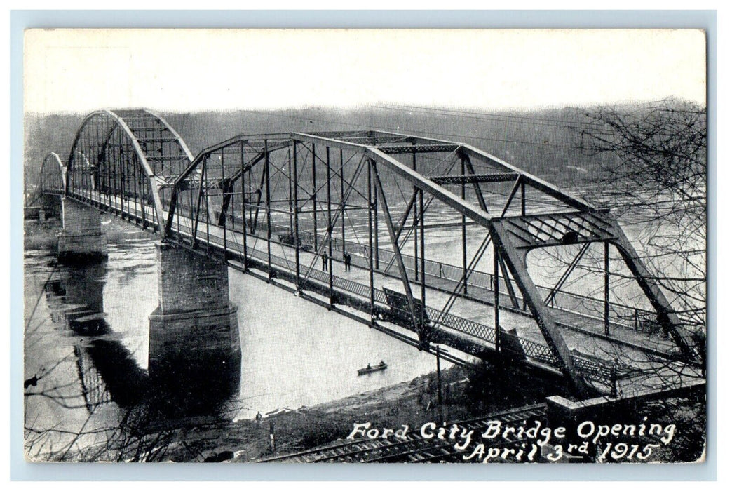 1915 View Of Ford City Bridge River Boat Scene Unposted Antique Postcard