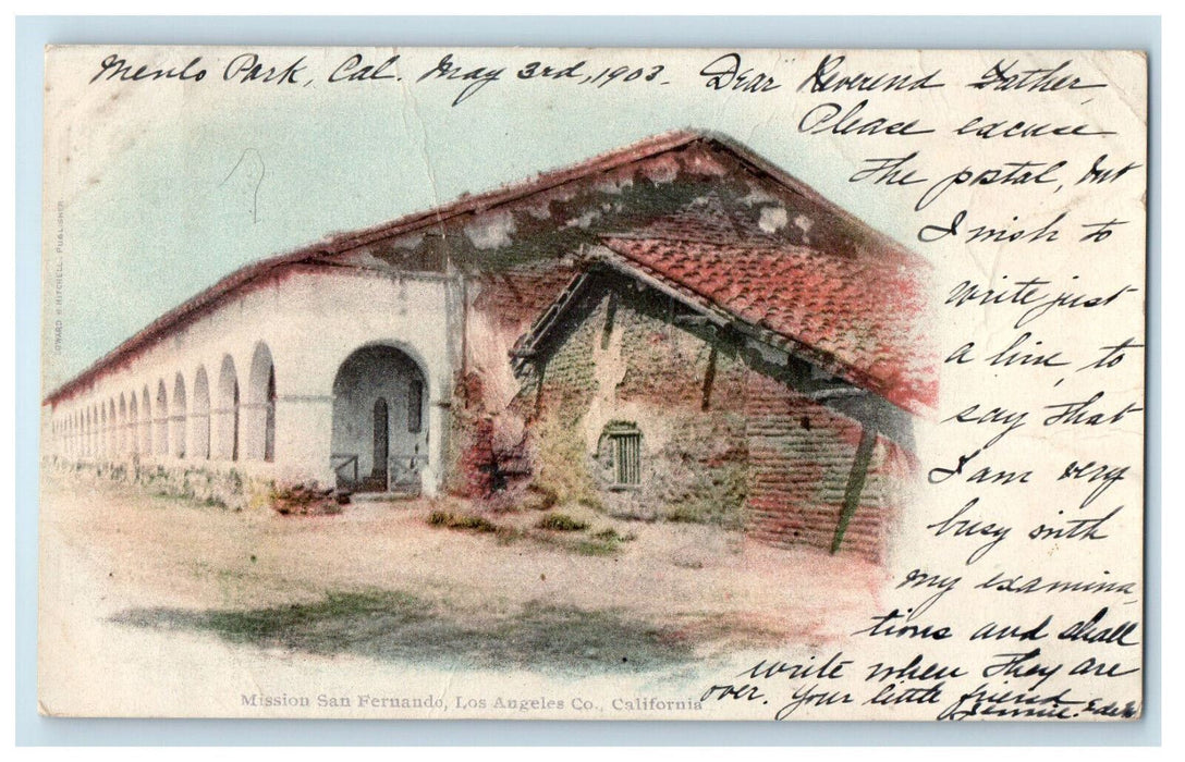 1903 Mission San Fernando Los Angeles California CA Posted PMC Postcard