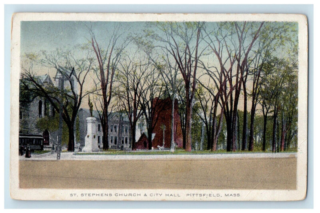 c1910's St. Stephens Church & City Hall Pittsfield Massachusetts MA Postcard