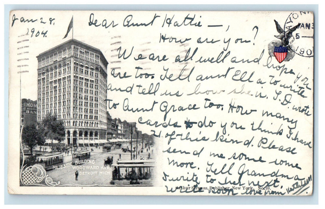 1904 Majestic Building Woodward Ave. Detroit Michigan MI PMC Posted Postcard