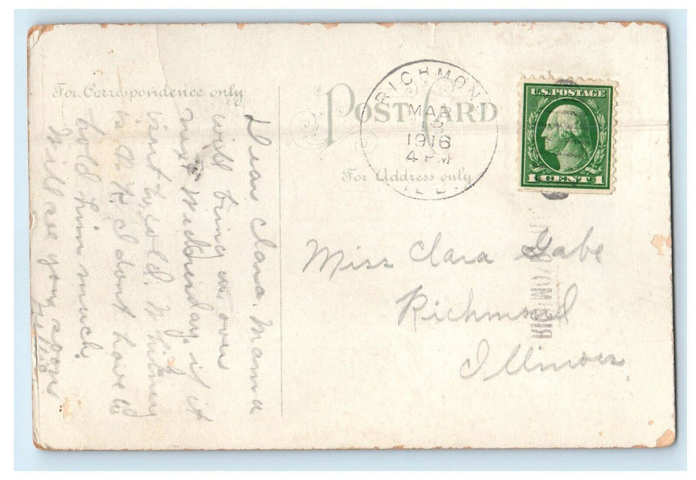1916 The Girls Keep Me Busy Message, Lovers Scene, Richmond Illinois IL Postcard