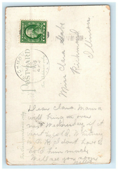 1916 The Girls Keep Me Busy Message, Lovers Scene, Richmond Illinois IL Postcard