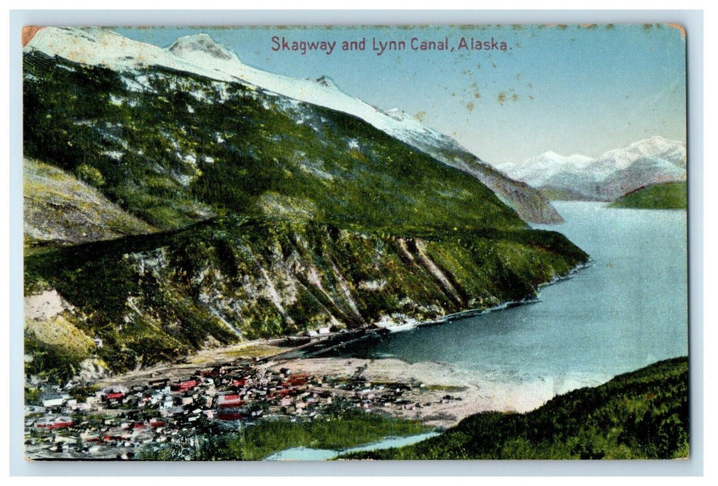 c1910's Aerial View Of Skagway And Lyn Canal Alaska AK Posted Antique Postcard